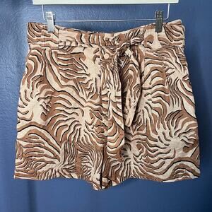 Scotch & Soda Zebra Print Belt Tie Waist Shorts Brown Cream 100% Linen Medium